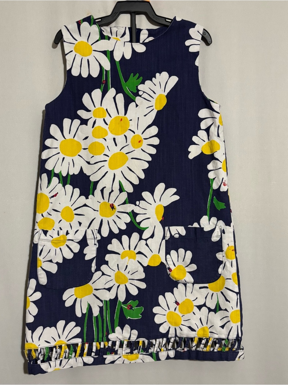 Lilly Pulitzer Girls sz 8 Navy Daisy Ladybug Floral Print Sundress with Pockets
